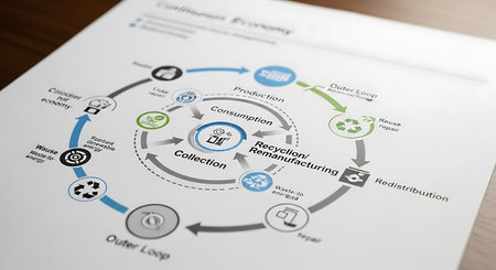 Business process chart with keywords and icons on paper. 3D renderingの写真素材
