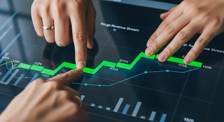 Close up of business people hands working with tablet pc and financial charts
