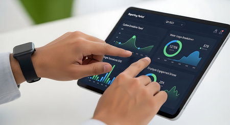businessman using tablet computer with financial chart on screen, closeup