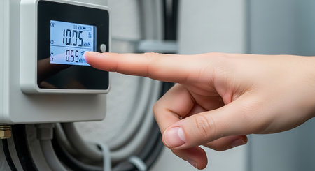 Close-up Of A Hand Touching Digital Thermostat