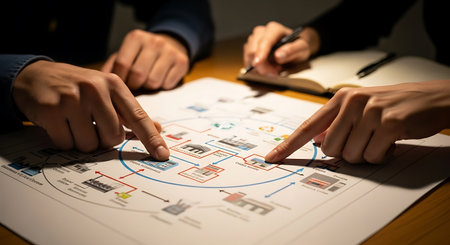 Business people discussing the charts and graphs showing the results of their successful teamworkの写真素材