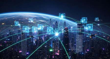 Global network and internet of things (IoT) over night cityscape