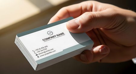 Close-up Of Person's Hand Holding Business Card With Company Logo