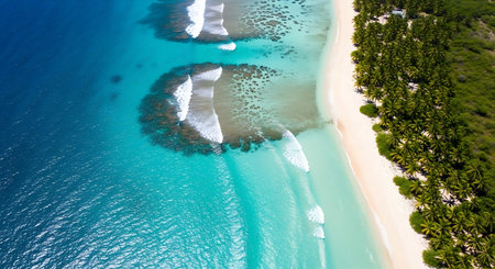 Aerial view of beautiful tropical beach with white sand and turquoise water