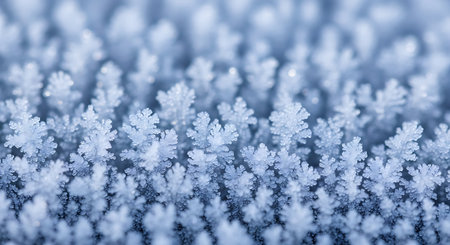 Close-up of snowflakes on a blue background. Macro