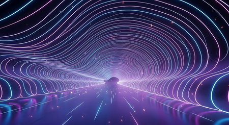 3d render of abstract background with neon lights. Futuristic tunnel.