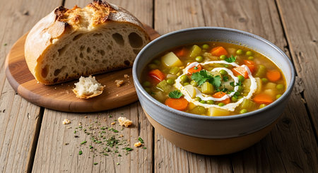 Vegetable soup with carrot, onion, potato and parsley