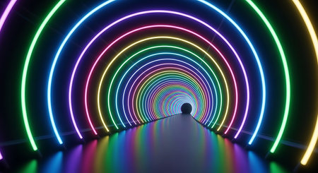 3d render of abstract tunnel with neon lights. 3d illustration