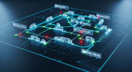 Automation system concept on virtual screen. 3d rendering toned image double exposure