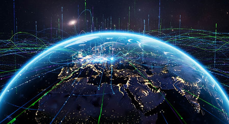 Global network connection over the world. Elements of this image furnished by NASA