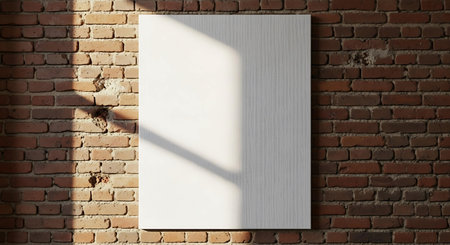 White canvas on the brick wall with shadow. 3d render.の写真素材