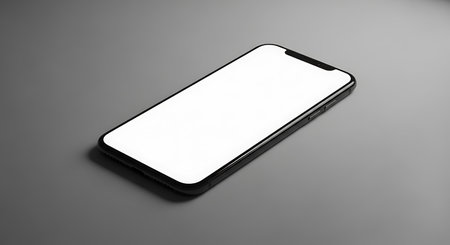 Smartphone mockup with blank screen on gray background. 3D renderingの写真素材