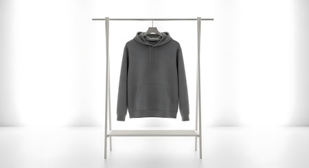 Black sweatshirt on a hanger on a white background. 3d renderingの写真素材