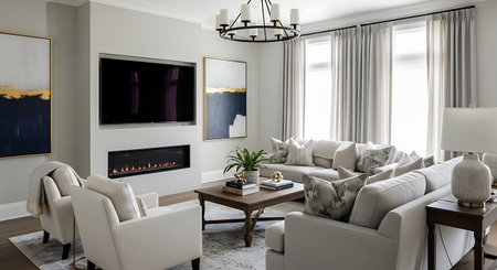 interior of a modern living room with fireplace, 3d render