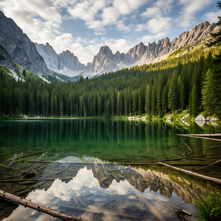 Lago di Braies lake in Dolomites mountains, Italy.