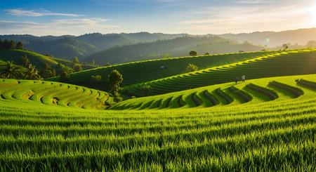 Rice terraces in the morningの写真素材