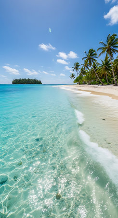 Beautiful tropical beach with coconut palm tree at Seychellesの写真素材