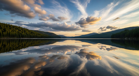 Sunset over the lake in the mountains of Yakutia.の写真素材