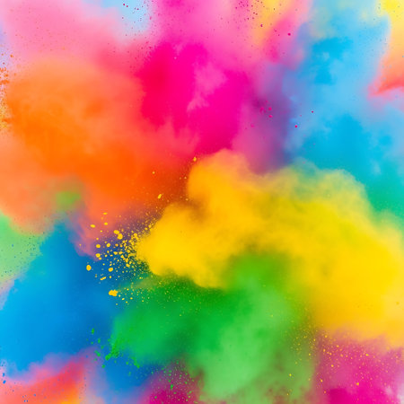 Colorful powder explosion on white background. Colored cloud. Colorful dust explode. Paint Holi.の写真素材