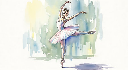 Beautiful ballerina in a blue tutu. Watercolor illustration.の写真素材