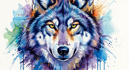 Wolf portrait. Watercolor painting on white background. Vector illustration.の写真素材