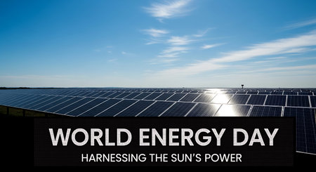 World Environment Day with solar panels and blue sky, 3d render