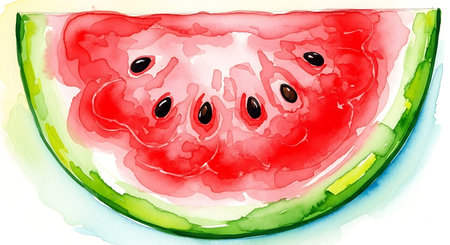 Watercolor illustration of a watermelon slice on a white background.の写真素材