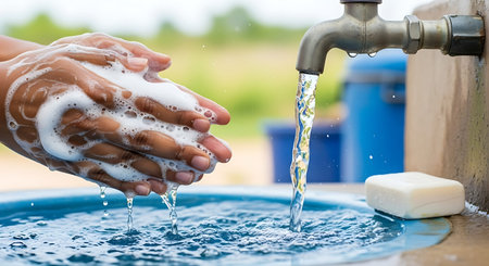 washing hands with soap and water, prevention of coronavirus.の写真素材