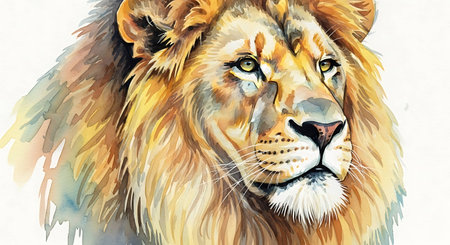 Watercolor portrait of a lion on a white background. Digital painting.の写真素材
