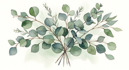 Eucalyptus branches with leaves. Watercolor illustration.の写真素材