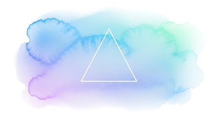 a pastel watercolor background with a white outlined triangle in the center of the design element hereの写真素材