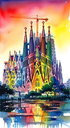 Illustration of Sagrada Familia, Barcelona, Spain.の写真素材