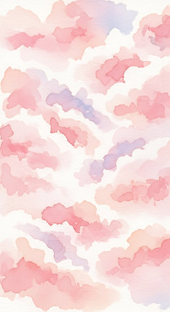 a soft watercolor painting with pink and purple clouds against a white background, dreamy and peaceful artの写真素材