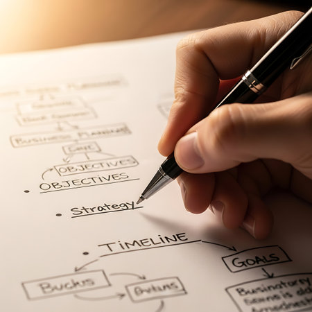 Close-up image of human hand with pen writing business plan.の写真素材