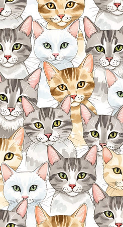 Seamless pattern with cats. Vector illustration. Hand drawn.の写真素材