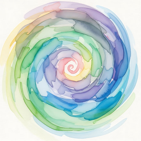 abstract watercolor background with a spiral in blue and green colors