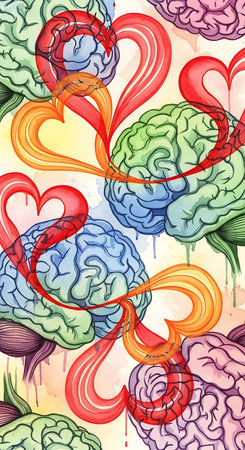 Seamless pattern with human brain and heart. Vector illustration.