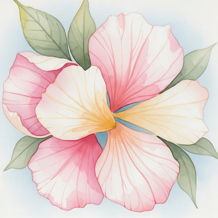 Watercolor illustration of hibiscus flowers on white background.の写真素材