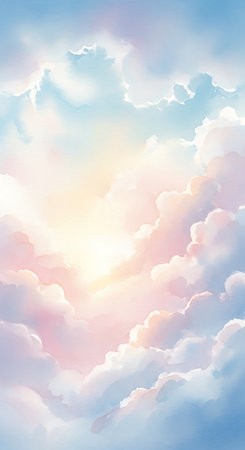 Sun and cloud background with a pastel colored, soft pastel tone.