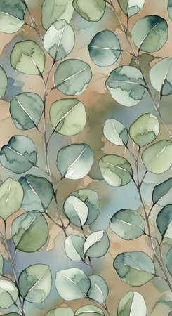 Watercolor eucalyptus seamless pattern. Hand painted eucalyptus branch with leaves.の写真素材