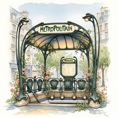 Illustration of a metro station in Paris, France.の写真素材