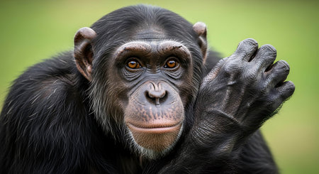 Portrait of a chimpanzee looking at the camera, close-upの写真素材