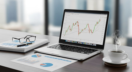 Laptop with financial chart on screen. Business and finance concept.
