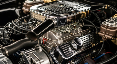 Close up of the engine of a modern car. Selective focus.