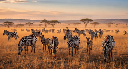 Herd of zebras in Serengeti National Park, Tanzaniaの写真素材