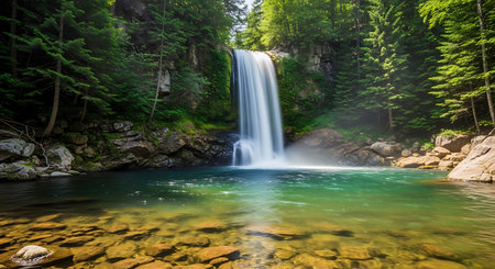 Waterfall in the forest. Summer landscape with a waterfall in the forest.の写真素材