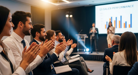 Group of business people applauding during a conference in the office.