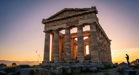 The Temple of Hephaestus at sunset, Athens, Greeceの写真素材