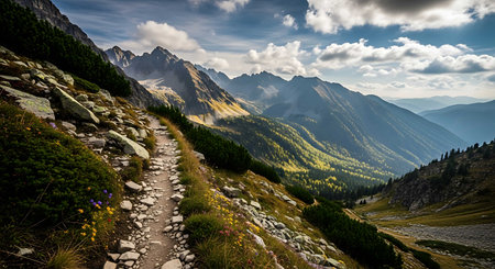 Mountain landscape. Panoramic view of the valley in the mountains.の写真素材