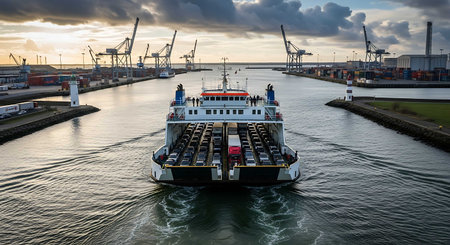 A view of the Port of Rotterdam in the Netherlands.の写真素材
